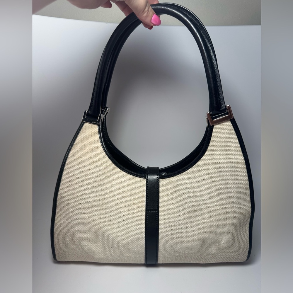 Gucci Jackie Bardot Piston Lock Hobo Black & White Cloth & Leather Luxury Bag - Picture 2 of 14